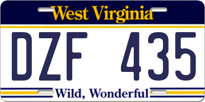 WV license plate DZF435