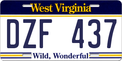 WV license plate DZF437