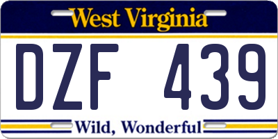 WV license plate DZF439