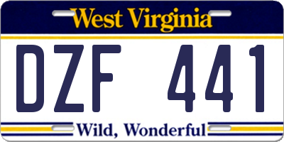 WV license plate DZF441
