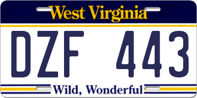 WV license plate DZF443