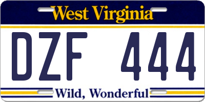WV license plate DZF444