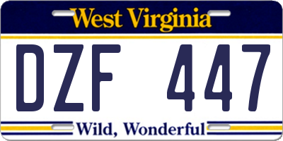 WV license plate DZF447