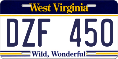 WV license plate DZF450