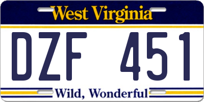 WV license plate DZF451