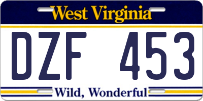 WV license plate DZF453