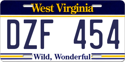 WV license plate DZF454