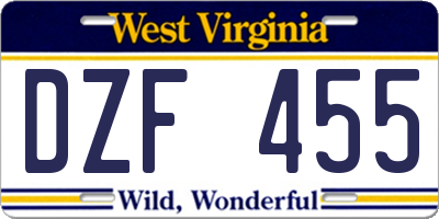 WV license plate DZF455