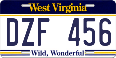 WV license plate DZF456