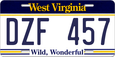 WV license plate DZF457