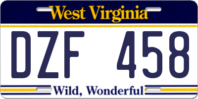 WV license plate DZF458