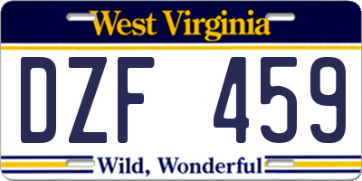 WV license plate DZF459