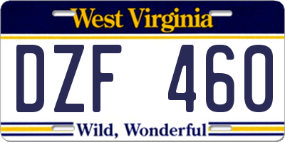 WV license plate DZF460