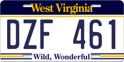 WV license plate DZF461