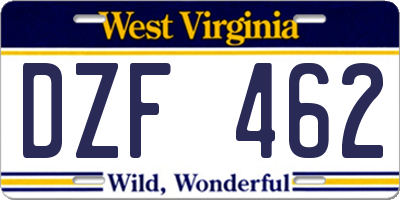 WV license plate DZF462