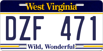 WV license plate DZF471