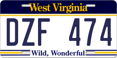 WV license plate DZF474