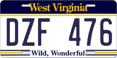 WV license plate DZF476