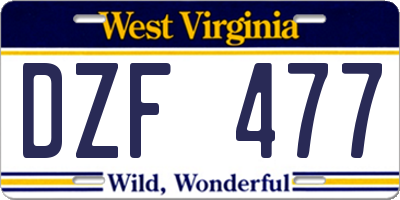 WV license plate DZF477
