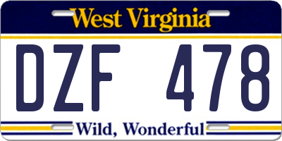 WV license plate DZF478