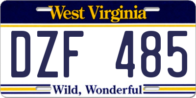 WV license plate DZF485