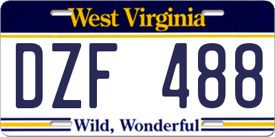 WV license plate DZF488