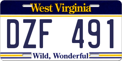 WV license plate DZF491