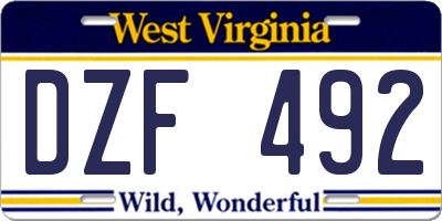 WV license plate DZF492