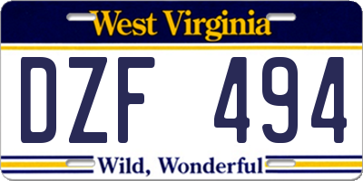 WV license plate DZF494