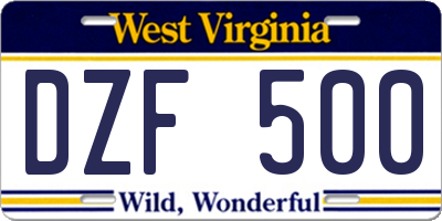 WV license plate DZF500