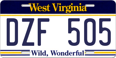 WV license plate DZF505