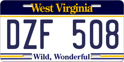 WV license plate DZF508