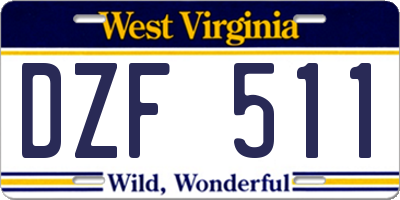 WV license plate DZF511