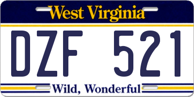 WV license plate DZF521