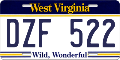 WV license plate DZF522