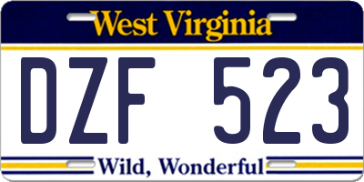 WV license plate DZF523