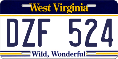 WV license plate DZF524
