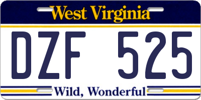 WV license plate DZF525