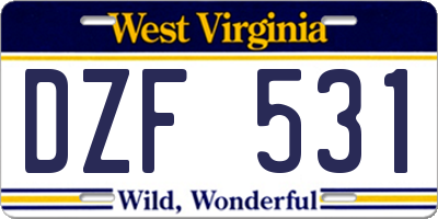 WV license plate DZF531