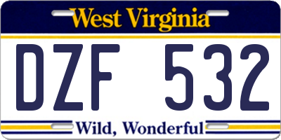 WV license plate DZF532