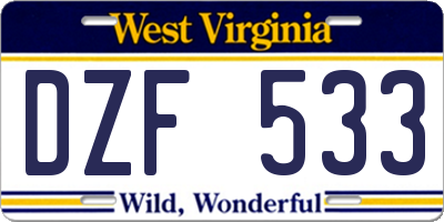 WV license plate DZF533