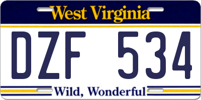 WV license plate DZF534