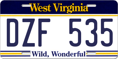 WV license plate DZF535