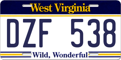 WV license plate DZF538