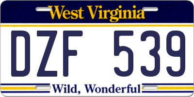 WV license plate DZF539