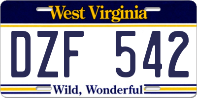 WV license plate DZF542