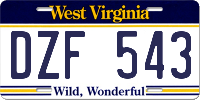 WV license plate DZF543