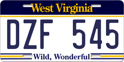 WV license plate DZF545