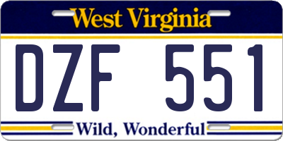 WV license plate DZF551