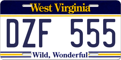 WV license plate DZF555